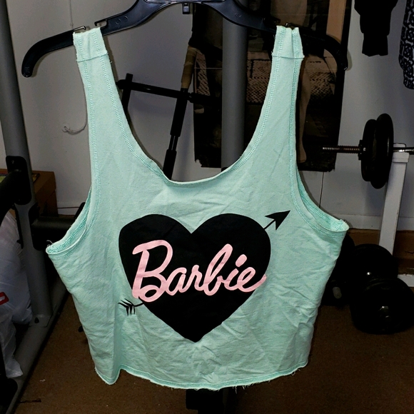 Barbie Tops - Barbie ladies sz lg mint green crop top tank top